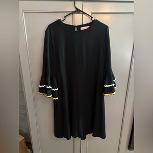 Traffic People Black Dress with Yellow and White ruffle sleeves sz XL